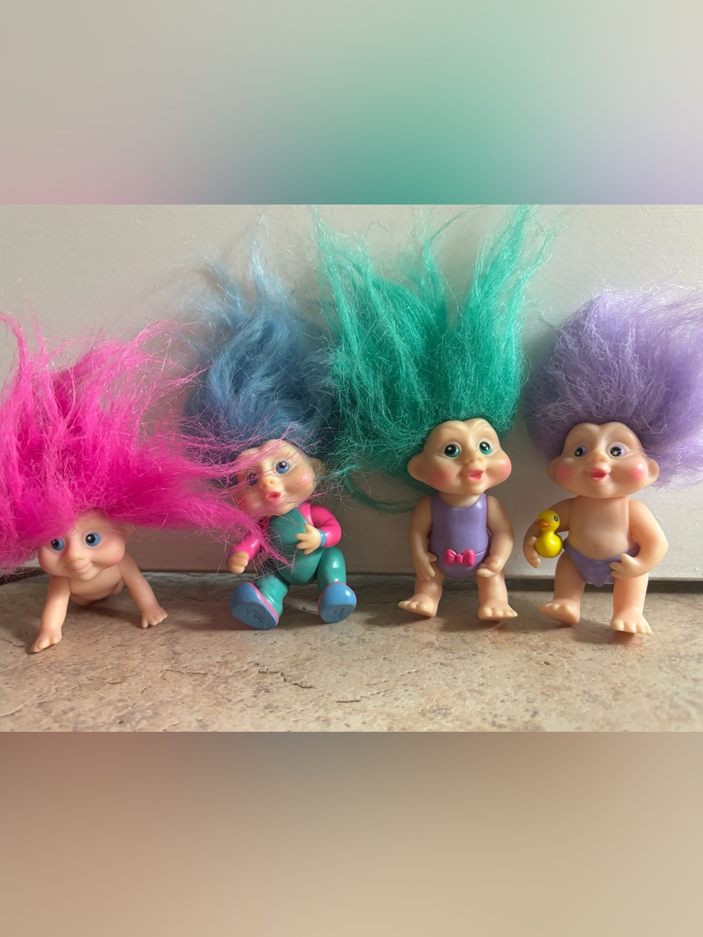 Vintage Applause Magic Troll Babies Dolls Set Pink Teal Hair Toy 1991 Posable
